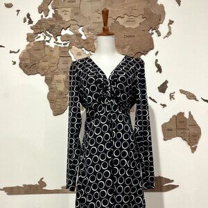 INC International Concepts Large Black White V Neck Twist Front Dress Size L